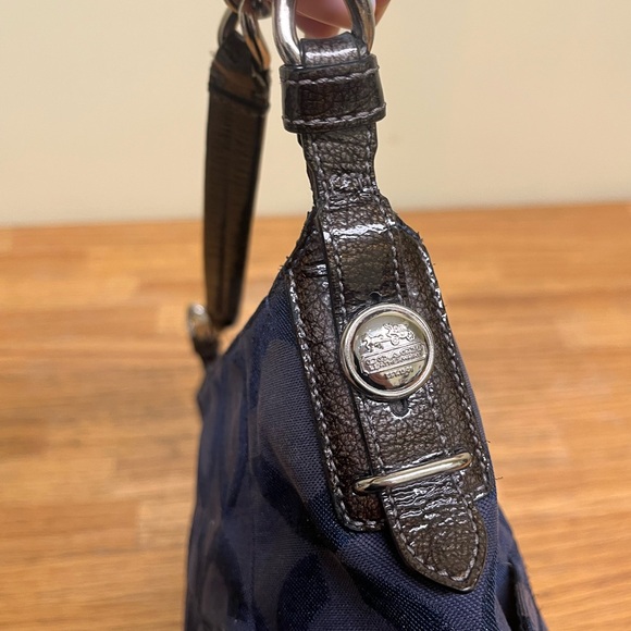 Coach Navy C Logo Shoulder Bag in shimmer canvas - Picture 6 of 16